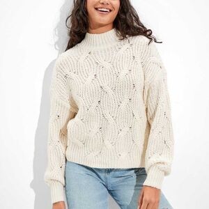 American Eagle Outfitters cream knit mock neck sweater